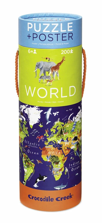 Crocodile Creek - World Map 200 Piece Jigsaw Puzzle And Matching Poster - English Edition 1 Crocodile Creek - World Map 200 Piece Jigsaw Puzzle And Matching Poster - English Edition