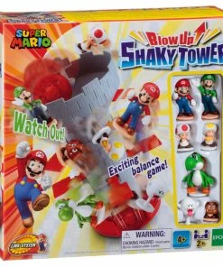 Epoch Games Super Mario Blow Up! Shaky Tower Balancing Game With Collectible Super Mario Action Figures - English Edition