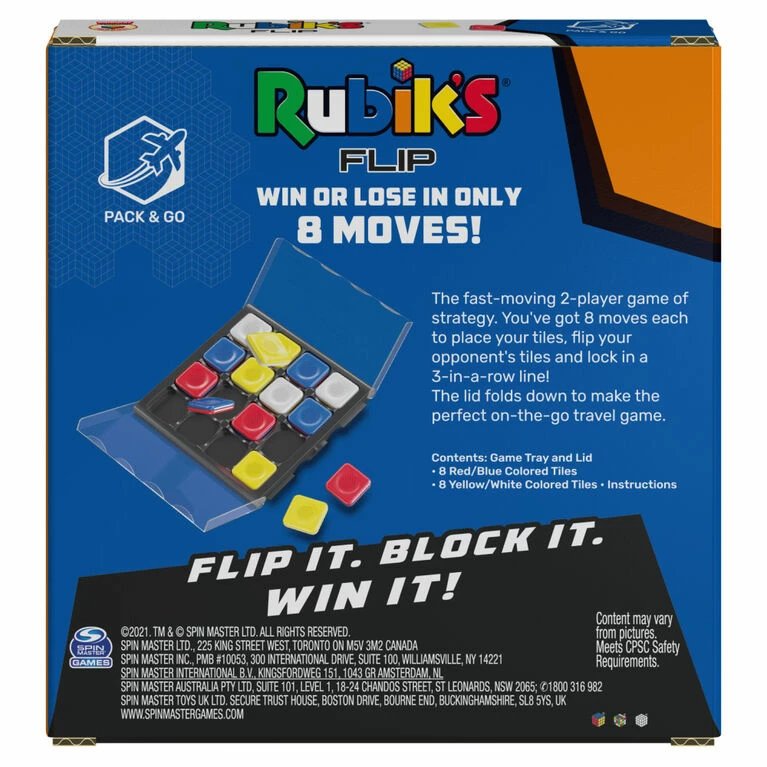 SPIN MASTER Rubik's, Flip Pack And Go Fast-Paced Problem-Solving Strategy Travel-Sized Two-Player Puzzle Board Game 6 SPIN MASTER Rubik's, Flip Pack And Go Fast-Paced Problem-Solving Strategy Travel-Sized Two-Player Puzzle Board Game - Image 6